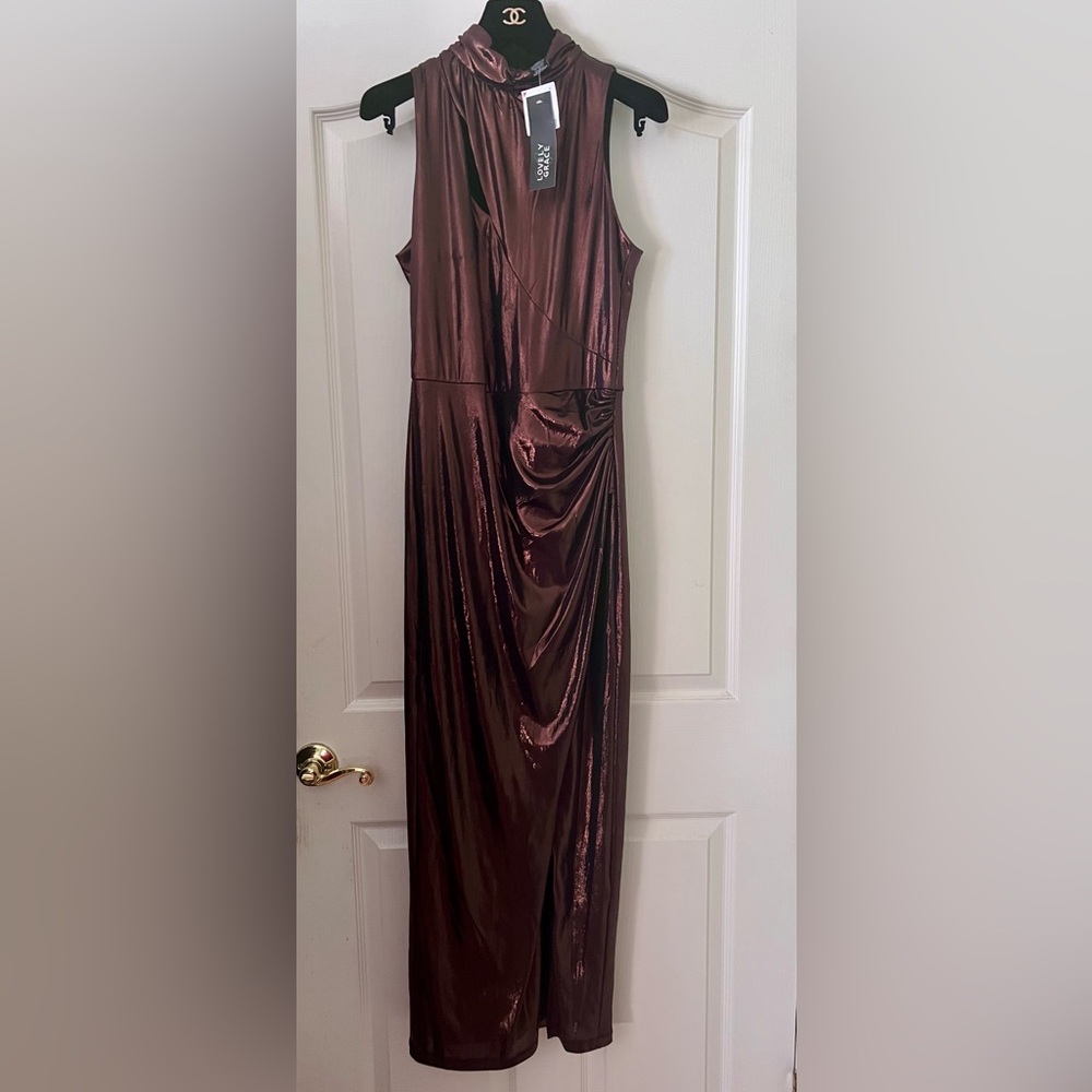 Sleeveless Metallic Brown Evening Dress